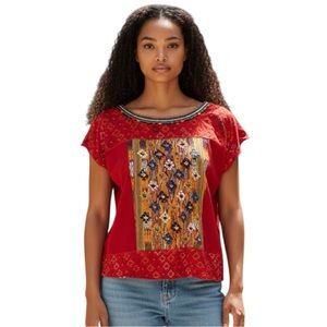 Tiny Anthropologie Red Embroidered Rayon Top Size XL